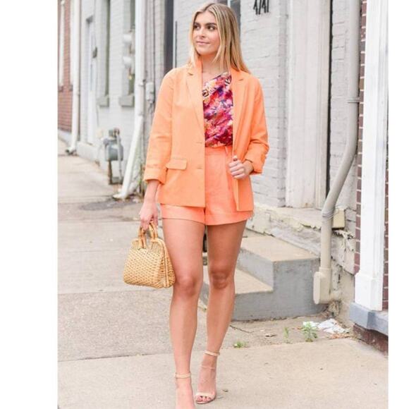 CAMI NYC Owen Linen Button Front Lined Blazer Papaya S20-33-LINEN-PPAYA XS XSmal - Picture 2 of 6